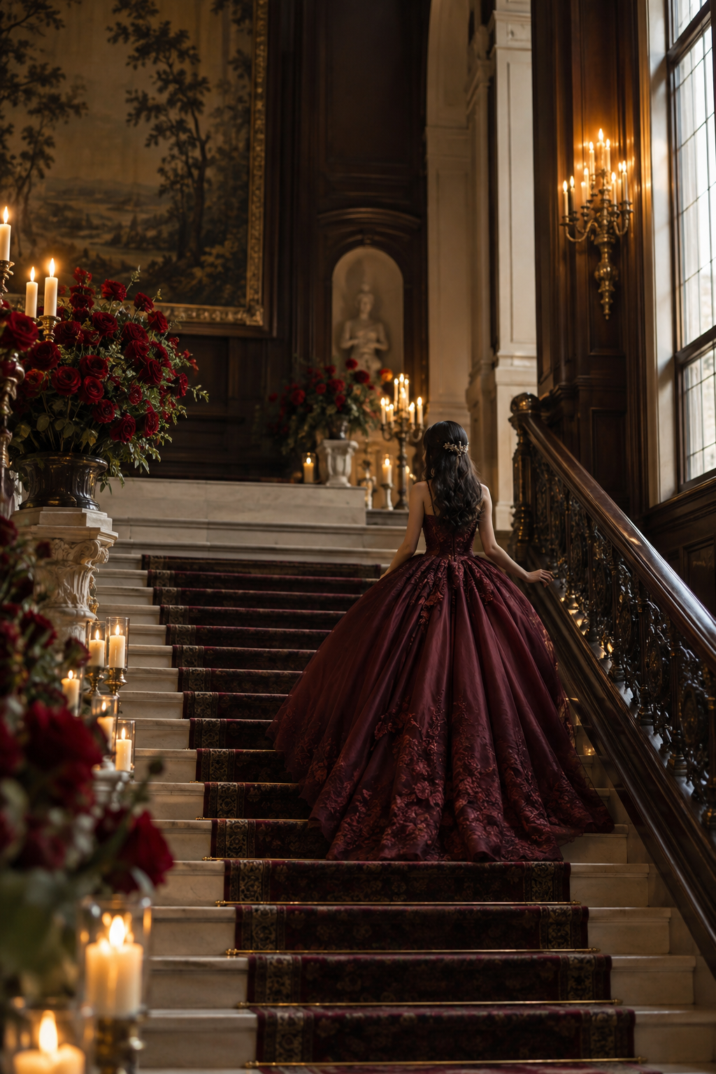 Imagen demostrativa de una quinceañera en una escalera